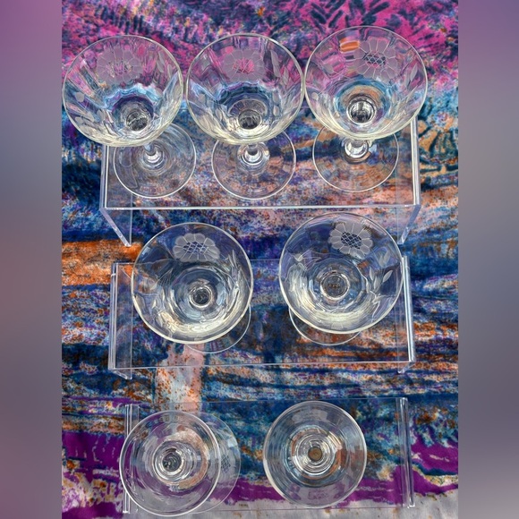 7 Libby Windswept Pattern Etched Liqueur Glasses. - Picture 6 of 12